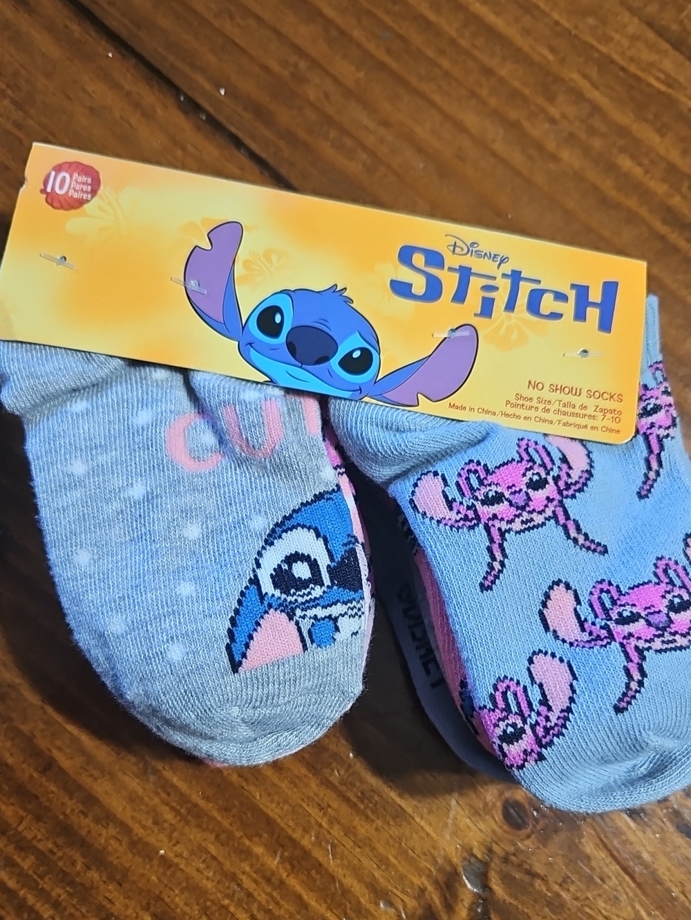 Disney Stitch No-Show Socks - Light Gray & Pink